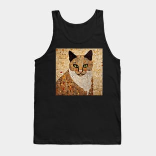 Fashionista Klimt Cat with White Scarf Tank Top